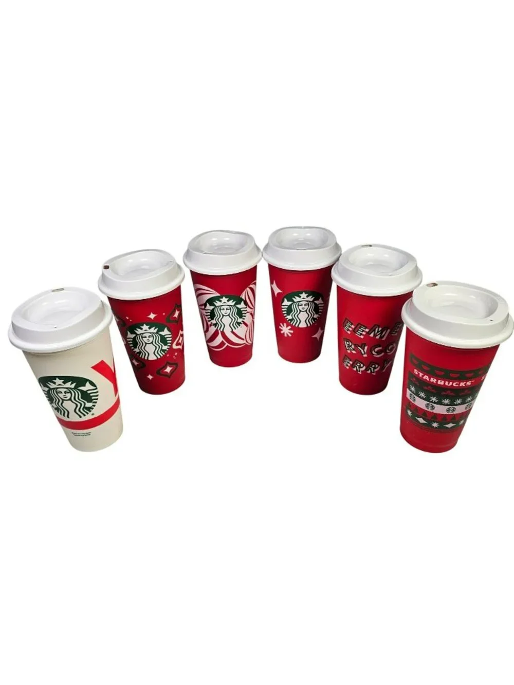 Starbucks Lot of 6 Different Christmas 16oz Reusable Cups w/ Lids 2012-2013